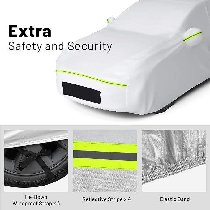Favoto Car Cover Waterproof All Weather Custom Fit Tesla Model Y | 6 Layers Outdoor Rain Snow Sun Protection with Ventilated Mesh Charging Port Door Zipper