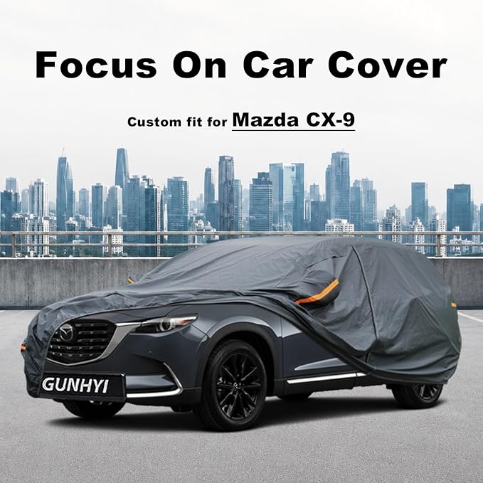 GUNHYI Premium Car Cover Custom Fit Mazda CX-9/CX-90/CX 9/CX 90 (2007-2026), 16 Layers Heavy Duty Car Cover Waterproof All Weather with Zipper Door for Sun Rain Snow Dust Uv Protection
