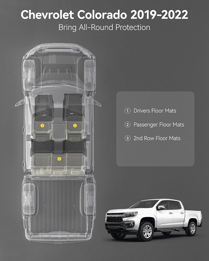3W Floor Mats Fit for 2015-2022 Chevy Colorado Crew Cab/GMC Canyon Crew Cab, Full TPE All Weather Chevy Colorado Car Mats 1st & 2nd Row Custom Fit Accessories for Chevrolet/GMC, Black