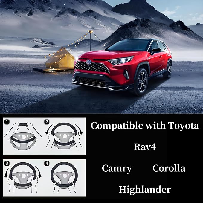 Yangday Leather Steering Wheel Cover for Toyota RAV4 Corolla Camry Highlander, 14.5-15 inches Car Steering Wheel Cover with Non-Slip Breathable (Blue)