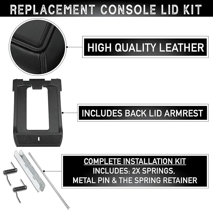 EcoAuto Center Console Lid Replacement Kit for 99-07 Silverado, Avalanche, Suburban, Sierra, Yukon - Replaces OEM 19127364, 19127365, 19127366 (Beige)