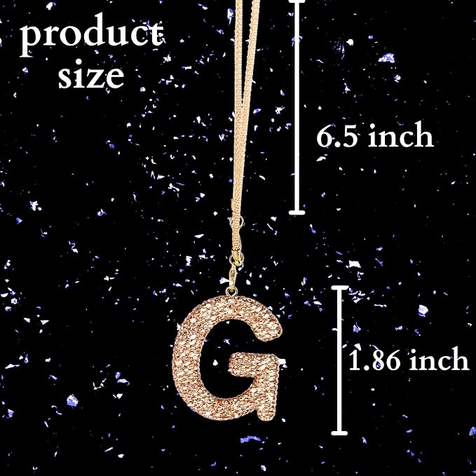 Bling Car Accessories for Women Letter Charm, Rainbow Crystal Rearview Mirror Pendant, Cute Diamond Rhinestone Car Decor, Lucky Gift for Women(G, Champagne Gold)