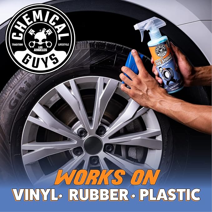 Chemical Guys Tire Kicker Sprayable Extra Glossy Tire Shine, 16 Fl Oz | With Wonder Wave applicator for cars, trucks, and SUVs, sprayable water-based tire dressing and applicator kit