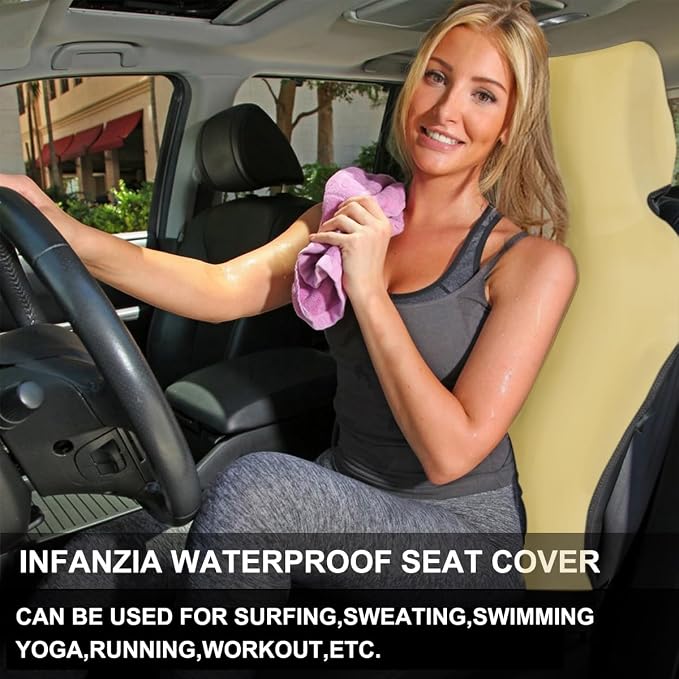 Waterproof Seat Cover, Upgraded Sweat Carseat Protector, Perfect for Universal Anti-Slip Car Truck SUV Seat, Ideal for Surfing Yoga Gym Workout, Pale Yellow