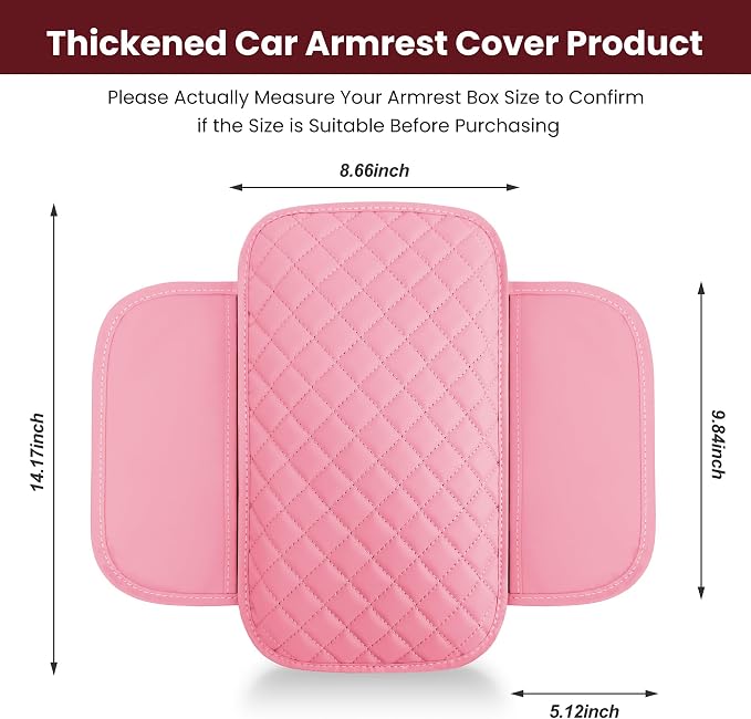 Upgraded Car Center Console Cover with 2 Storage,Arm Rest Covers Armrest Cover for Car, Microfiber Leather Car Armrest Cover Cushion, Universal Car Interior Accessories for Vehicles（Pink longer）