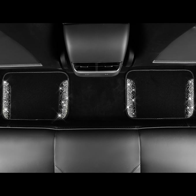 CAR PASS Bling Car Mats Shining Diamond Carpet Crystal Rhinestone Sparkly Glitter Floor Mats with Anti-Slip PVC Pad Universal Fit Automotive SUV,Sedan,Van,4pcs for Girl Women, Black Sliver Diamond