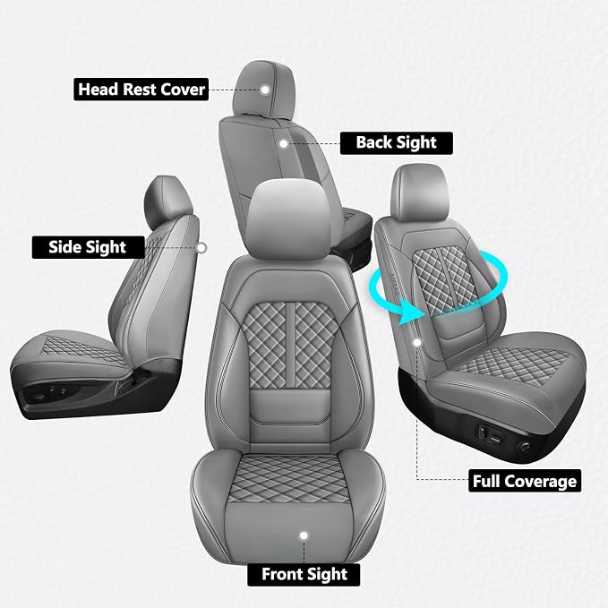 Wrangler Seat Covers 2007-2026,Custom Fit for Jeep Wrangler JK JL 4 Door Unlimited Sahara/Sport/Rubicon X 392 Willys,Waterproof Faux Leather and Lumbar Support (Grey, Front Pair-2 seats(18-26))