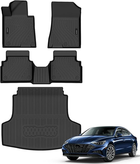 Auxko All Weather Floor Mats Cargo Mat Fit for Kia K5 FWD 2021-2026 & Hyundai Sonata (Only FWD & Including Hybrid) 2020-2026 TPE Liners Accessories Guard Odorless Anti-Slip All Season Black