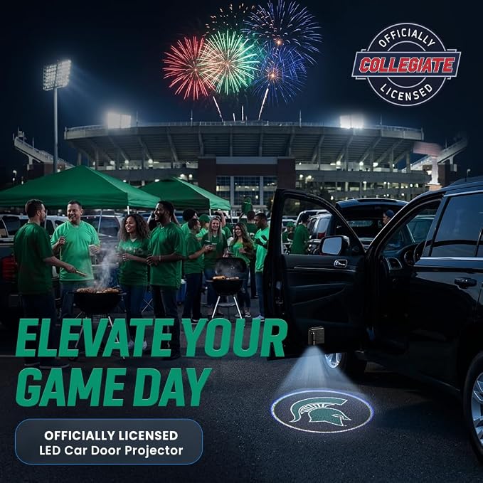 Sporticulture American Football Michigan States Spartans Car Door Lights Logo Shadow Display - Officially Licensed NCAA Car Accessories - Show Your Team Pride - Battery Powered, Universal Fit