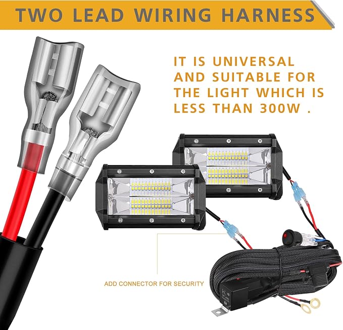 Wiring Harness 2 Lead, Rfroad Lighting 12V LED Light Bar Wiring Harness Kit - Rocker Switch 40A Relay Fuse, for Pod Lights Fog Lights Off Road Light Bar Wire Kit for Truck UTV ATV Boat