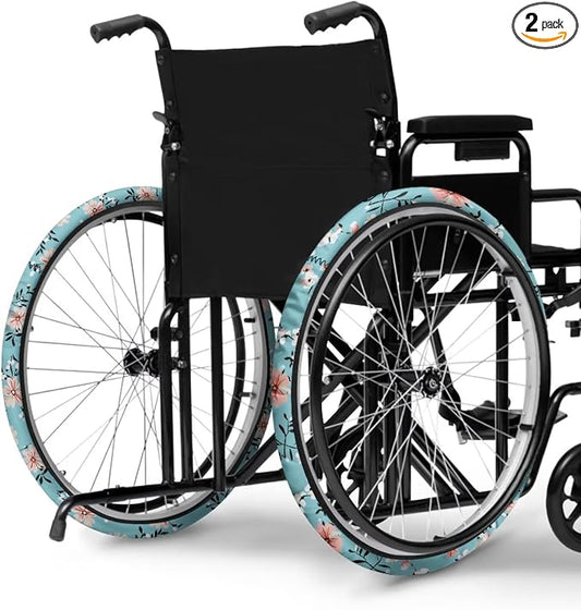 Crushed Flowers Wheelchair Wheel Covers 24" Wheels Protective Cover Floral Washable Comfortable for Women