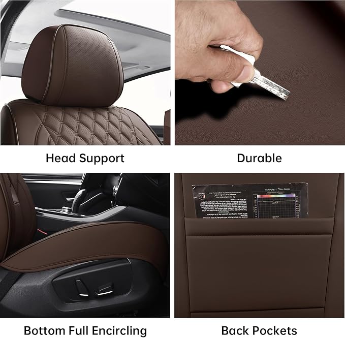 Car Seat Covers Full Set,5 Seat Leather Seat Covers for Cars,Front Seats and Back Seat Cover,Waterproof Car Seat Cushion Protectors,Universal Fit for Most Cars SUV Trucks (Brown, Full Set)