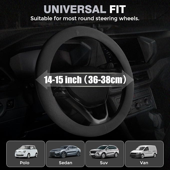 FLORICH Car Steering Wheel Cover Winter, Microfiber Suede Steering Wheel Covers with Anti-Slip Lining, Breathable Elastic Car Steering Wheel Protector Soft, Universal Standard Size 14-15 inch
