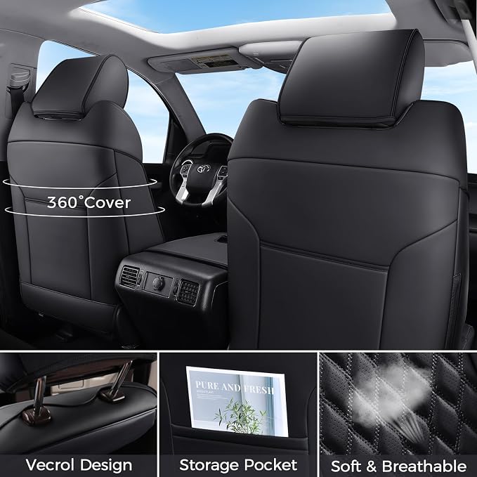 Huidasource Dodge Ram Seat Covers Full Set, Full Coverage Waterproof Leather Truck Seat Cushion Protector Custom Fit for 2009-2018 Ram 1500, 2010-2025 2500/3500 Crew Mega Cab(Full Set/Black)