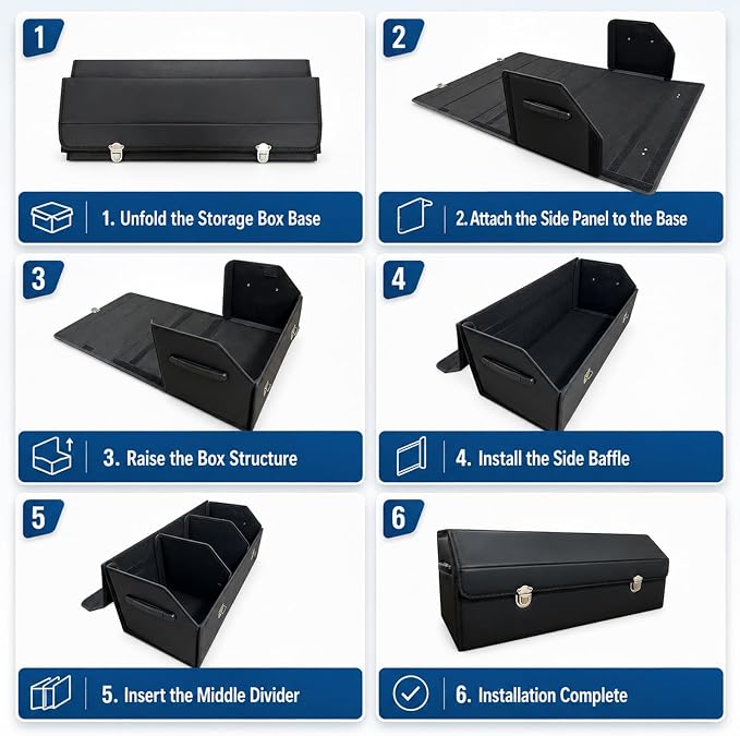 Car Trunk Organizer with Lid, Foldable Faux Leather Storage Box | Foldable design, faux leather exterior, 3 compartments