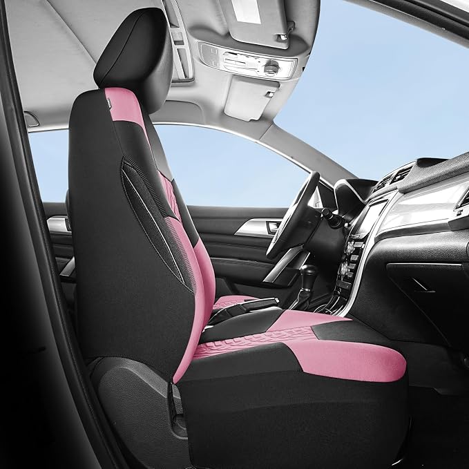 HChengkikz Front Car Seat Cover, Cloth and Washable (Black + Pink) | Breathable, Airbag compatible, Easy to Install, Universal Fit for Most Cars, Sedans, Truck, SUVs