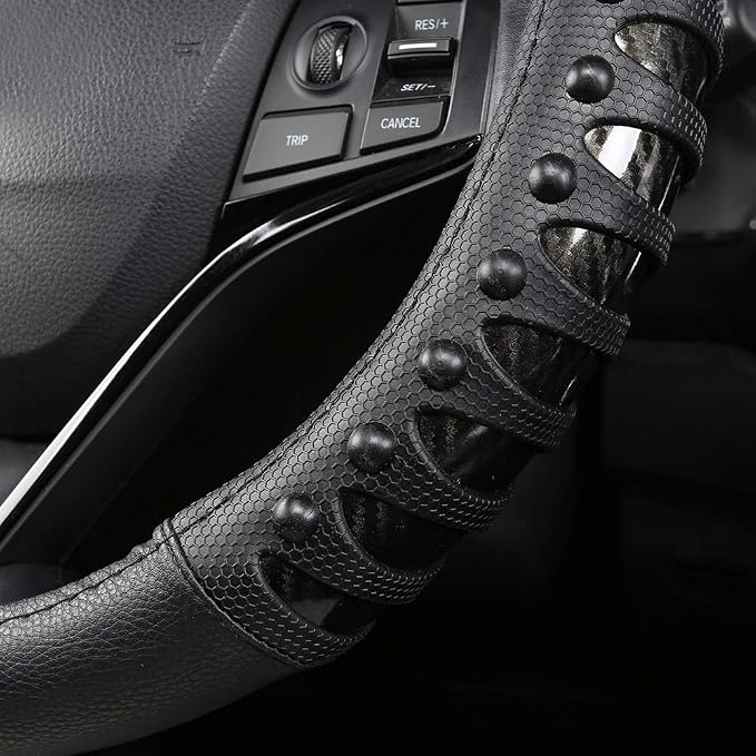 West Llama Microfiber Leather Car Steering Wheel Cover for Men Women,Universal Fit 14.5-15 inch(Leather Nails-Black-Standard Size)
