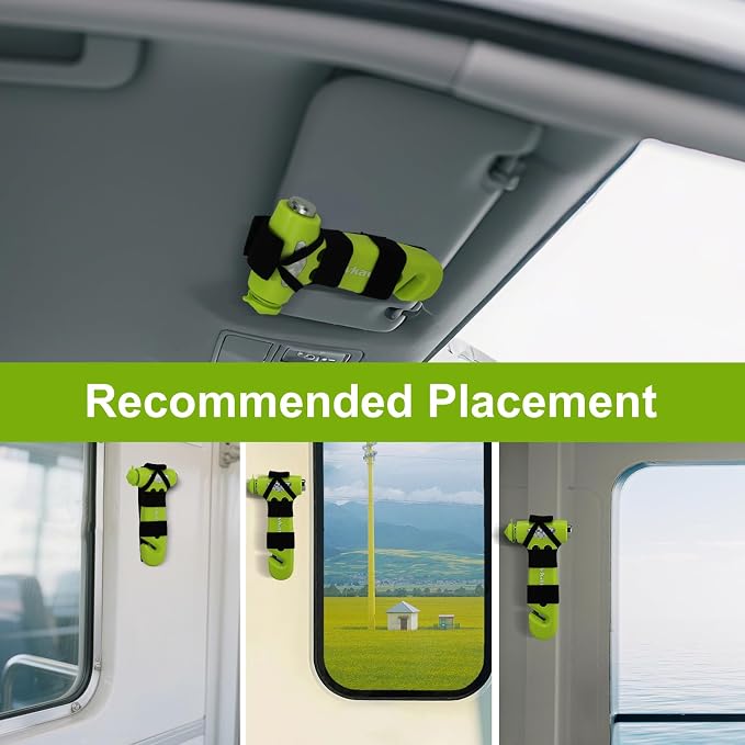 Window Breaker, 3-in-1 Emergency Escape Tool with Car Safety Hammer and Seat Belt Cutter, Safety Emergency Car Tool for Car, Office, Home, Green