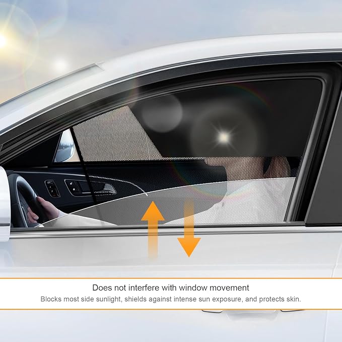 2 PCS Car Window Shades, Magnetic Half Blackout Auto Front Side Window Covers UV Protection, Breathable Double Layer Sun Shield Blocker for Driver Passenger, Car Accessories (Horizontal)