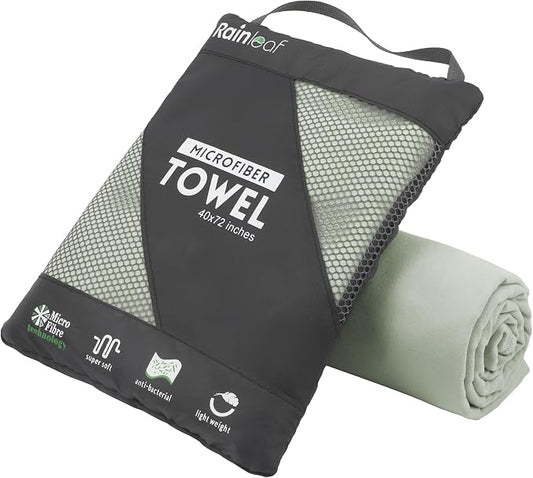 Rainleaf Microfiber Towel Quick Dry Camping & Travel & Gym Towel. Compact | Super Absorbent, Lightweight, Fast Drying. Suitable for Beach, Bath, Backpacking, Hiking, Swim.