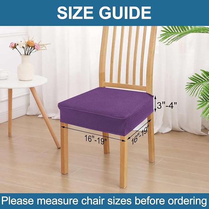 Smiry Waterproof Seat Covers for Dining Room Chairs Set of 6, Stretch Jacquard Removable Washable Chair Seat Slipcovers Protector, No Rear Covers, Purple