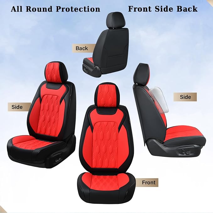 Coverado Car Seat Cover Full Set, Luxury Leather Seat Covers for Front and Rear, Waterproof Seat Covers Auto Seat Cover 5 Seats, Car Seat Protectors Driver Seat Covers Universal for Most Vehicles, Red