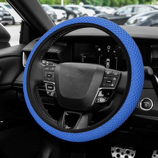 Elastic Stretch Steering Wheel Cover, Steering Wheel Protector, 15 Inch Anti-Slip Breathable Microfiber Ice Silk Protection, Easy Carry, Warm in Winter & Cool in Summer for Cars (Blue)