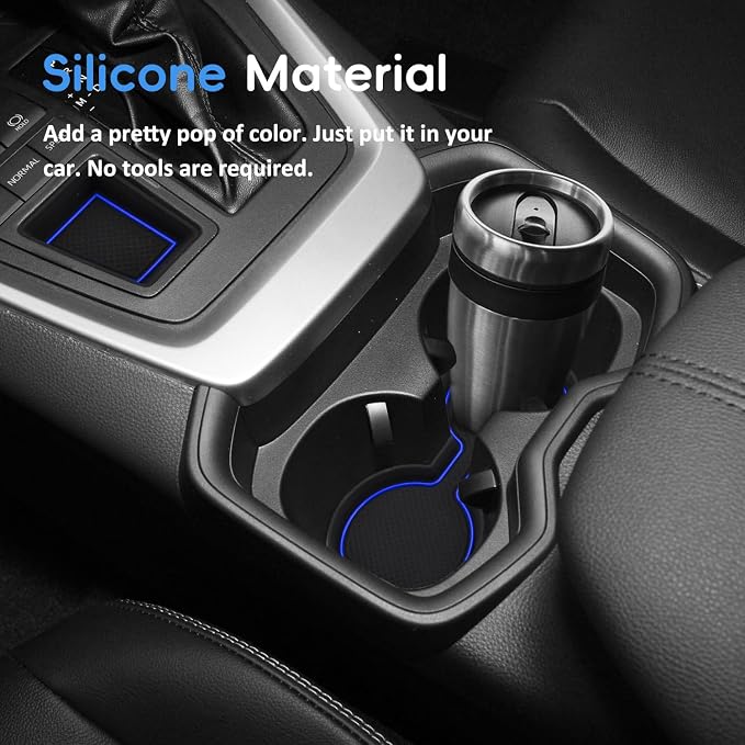 Auovo 3D Cup Holder Insert Liners Compatible with Toyota RAV4 Accessories 2025 2024 2023 2022 2021 2020 2019 Car Custom Cup Holder Mats Pads 4-pc Set (Dark Blue Trim)