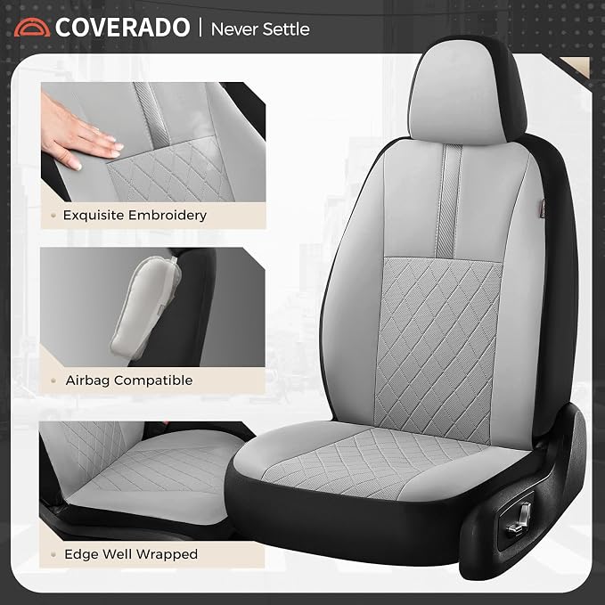 Coverado Car Seat Covers Front Pair, Automotive Leather Seat Covers for Car，Universal Fit Front Back Seat Cover, Non-Slip Waterproof Breathable Car Seat Protector