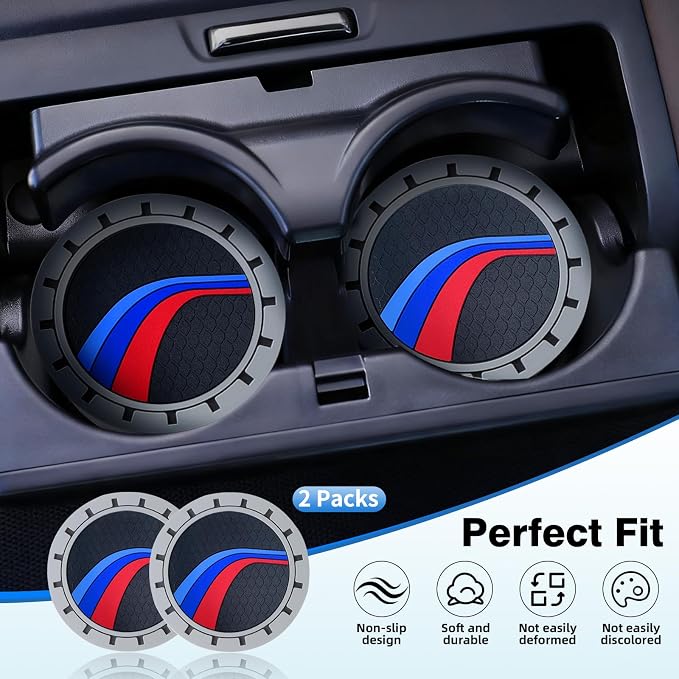 2PCS Car Cup Holder Coasters for BMW X3 X5 X1 X7 X6 X4 X2 Z4 XM iX 328i Interior Decoration Accessories, Non-Slip Silicone Car Cup Holder Insert Coasters, 2.75in