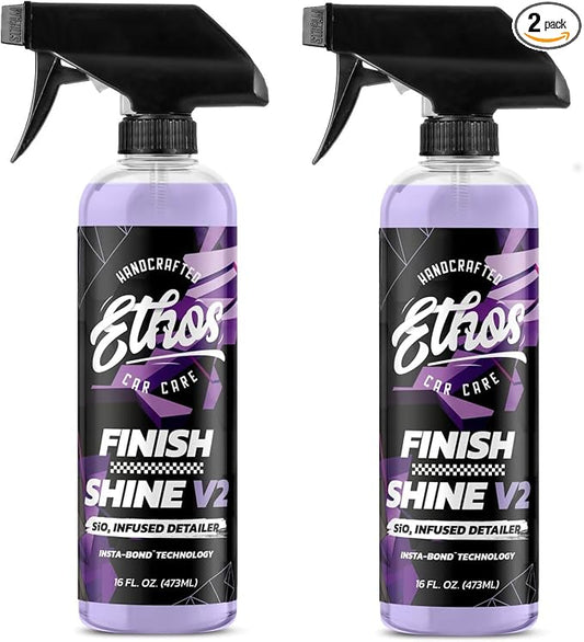 Ethos Finish Shine - Ceramic Detail Spray | Spray Wax For Car Detailing Quick Detail Car Wax | Waterless Car Cleaning | Clay Bar Lubricant | Ceramic Coating & Sealant Safe Top Coat (16 Fl Oz - 2PK)