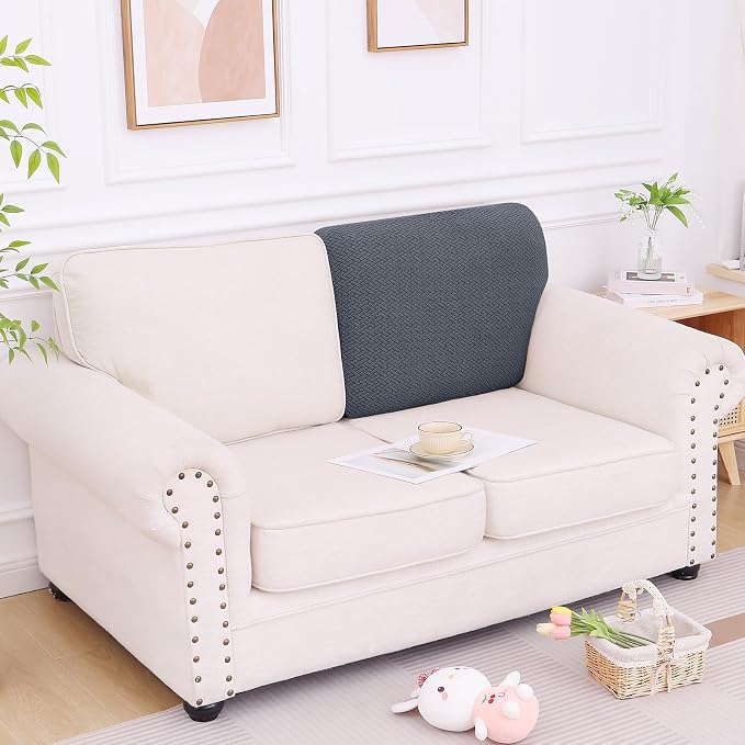 Smiry Waterproof Couch Cushion Covers, Stretch Jacquard Thick Sofa Cushion Covers, Washable Seat Slipcover Elastic Furniture Protector for Pets, Kid (Back Cover L, Grey)
