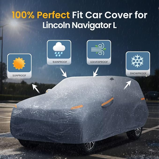 Large SUV Car Cover for Lincoln Navigator (1997-2026) Long, 100% Waterproof All Weather, Heavy Duty Outdoor Full Exterior Covers Rain Sun Wind UV Protection.