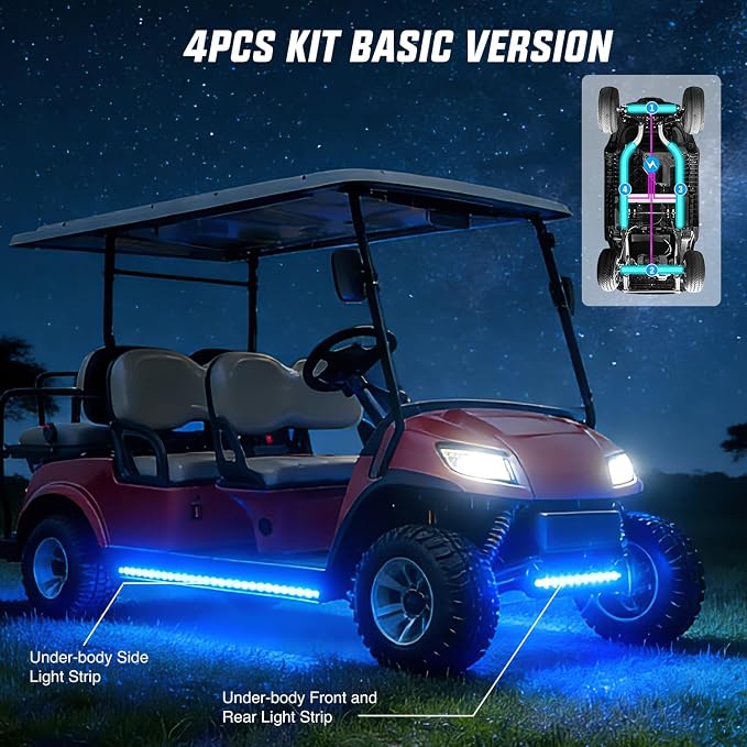 Nilight 4PCS Golf Cart Underbody Lights Kit RGB Multi-Mode LED Neon Accent Lighting Lamp APP Remote Control Sound Active Music Sync IP67 Waterproof 12V-66V for EZGO Yamaha Club Car