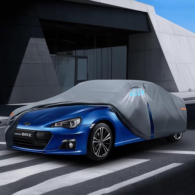 Waterproof BRZ(2012-2026) Car Cover with Breathable Vents, [Upgrade] Premium Covers with Cotton Liner and Zipper Door, Sun Rain Snow Dust Uv Protection.(Gift with Towel)