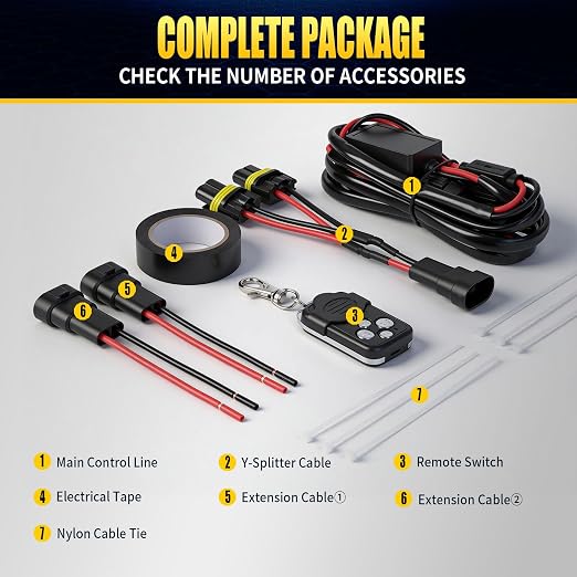 JHE Led Light Bar Remote Control Wire Harness Kit, Wireless Remote Control Wiring Harness Kit for LED Light Bar/Driving Light/Fog Light/Pod Light/Work Light, 16AWG