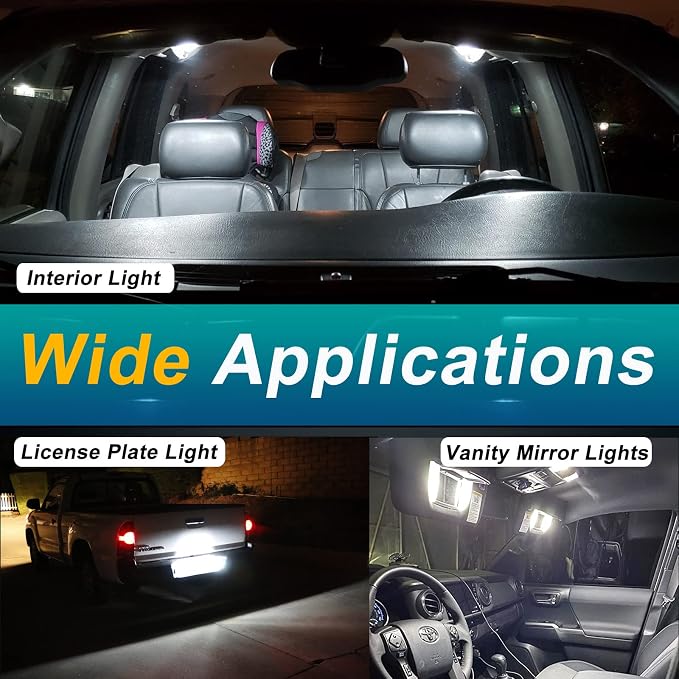 LED Interior Light Kit Package for Toyota Tacoma 2005-2021 Interior Map Dome Lights + Vanity Mirror Lights + License Plate Lights + Install Tool (12pcs LED bulbs total)