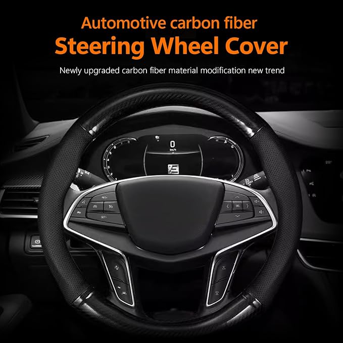 QODOLSI 1 Pack Car Breathable Steering Wheel Cover, Wear -Resistant Steering Wheel Sleeve, Carbon Fiber Non-Slip Steering Wheel Protector, Four Seasons Universal Steering Wheel Set (Circular)