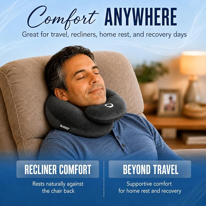 BCOZZY Neck Brace Pillow - Patented Relief for Neck Pain and Supportive Sleep-Soft, Washable, and Adjustable for Comfortable Resting. Black