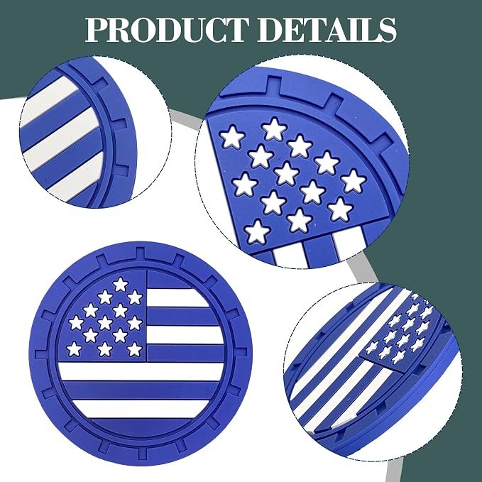 Automotive Universal Car Cup Holder Coasters 4 Pack, Non-Slip Silicone Cup Holder Insert 2.72~2.75 Inch, Anti-Skid Shockproof Drink Mat with Flag Design, Vehicle Interior Accessories Blue