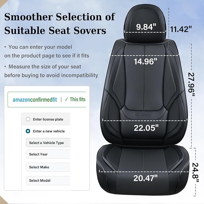 Coverado Car Seat Covers, Seat Covers for Cars, Waterproof Leather Auto Seat Protectors, Leather Car Seat Cushion, Car Interiors Accessories Universal Fit for Most Cars