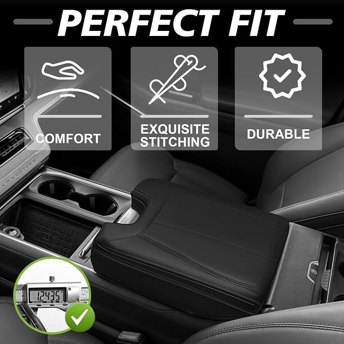 Muslogy Center Console Armrest Cover Fit for Ford Expedition 2025 2026 Accessories, Comfort Armrest Pad Console Lid Cushion Vegan Leather 1-Inch Extra Thick