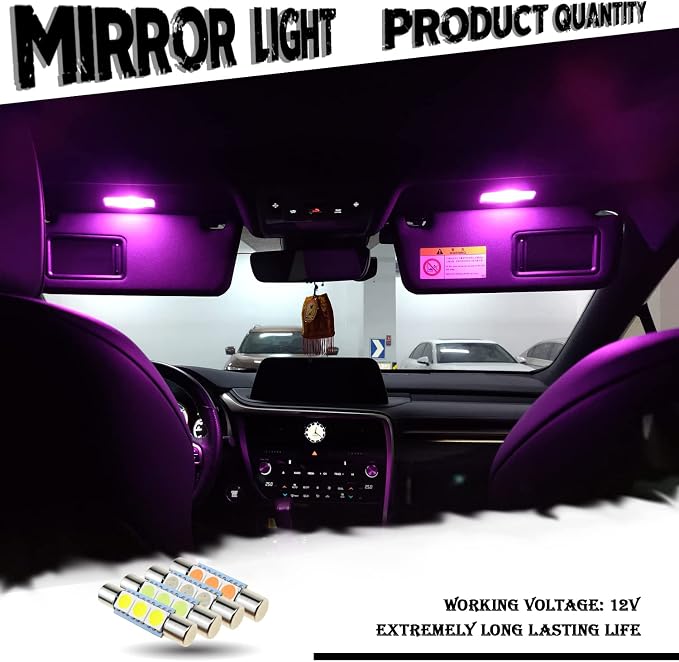 iBrightstar 6614F LED Bulbs, 29mm 6612F Super Bright Car Visor Vanity Mirror Led Bulbs for Vanity Mirror Lights and Sun Visor Lights, Purple