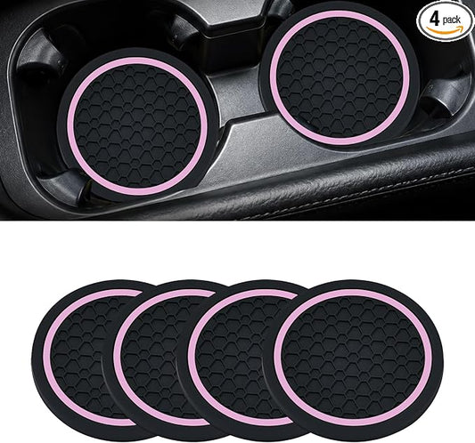 4PCS Car Cup Holder Coasters - 2.75 Inch Non-Slip Insert Water Bottle Holder Pads, Dustproof Automotive Interior Accessories Mat, Universal for Vehicles, Trucks, RVs (Pink Colour)