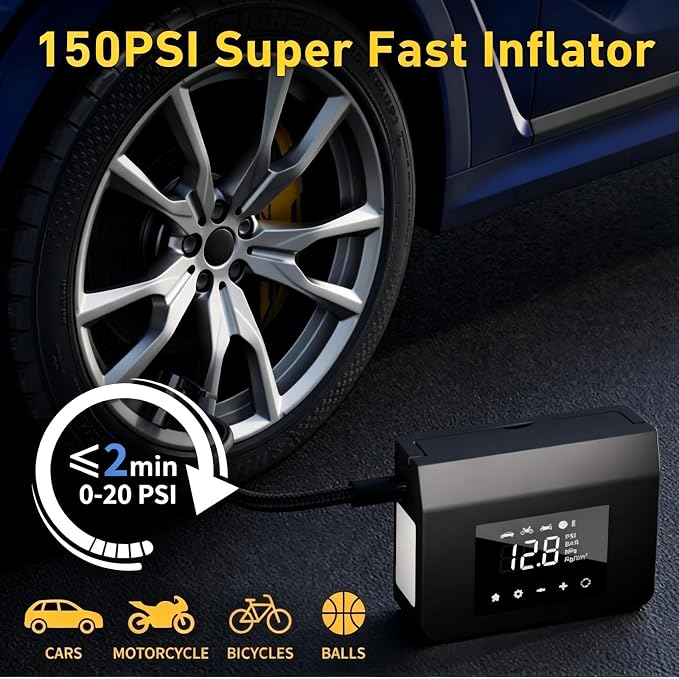 Eleacc Portable Jump Starter with Air Compressor, 4000A 12V Car Battery Jump Starter(All Gas/8.0L Diesel), Jump Box with 150PSI Auto-Shutoff Tire Inflator, 15000mAh Power Bank, LED&Type-C Fast Charge