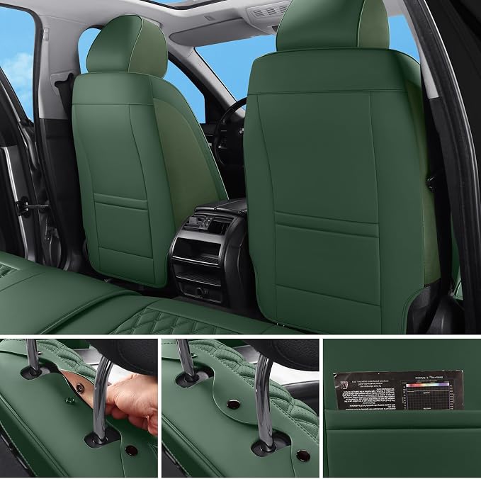 Car Seat Covers Full Set,5 Seat Leather Seat Covers for Cars,Front Seats and Back Seat Cover,Waterproof Car Seat Cushion Protectors,Universal Fit for Most Cars SUV Trucks (Green, Full Set)