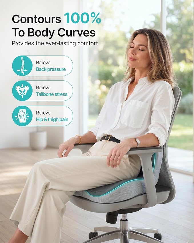PEGZONE Seat Cushion with Lumbar Support, Memory Foam Cushion for Chair | Ergonomic Lumbar Support Pillow，Chair Cushion for Office , Car, – Orthopedic Pain Relief Cushion,For Back, Tailbone, Gray