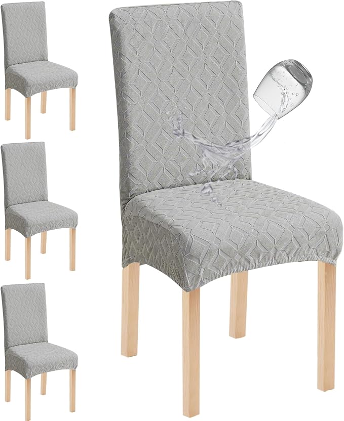 Genina Waterproof Chair Covers for Dining Room Set of 4, Removable Washable Chair Slipcover Protectors, Light Gray