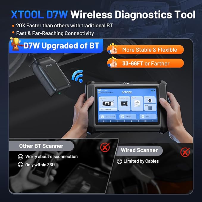 XTOOL D7W OBD2 Scanner Diagnostic Tool: 2026 Wireless Ver. of D7/D7S/D7BT, AI-Assisted Bidirectional Scan Tool with Full System Diagnostic, PMI, ECU Coding, 39+ Resets, CAN FD/DoIP, Scanner for Car
