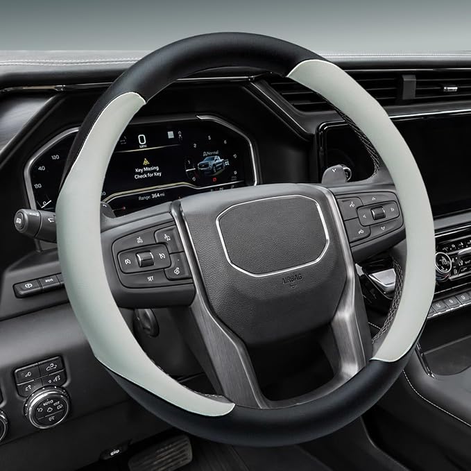 Yangday Leather Steering Wheel Cover for GMC Sierra 1500 2500 3500, 14.5-15 inches Car Steering Wheel Cover with Anti-Slip Massage Particle (White)